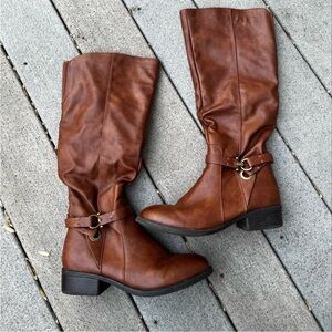 Kohl's Brown Tall Riding Boots with Gold-Tone Buckle